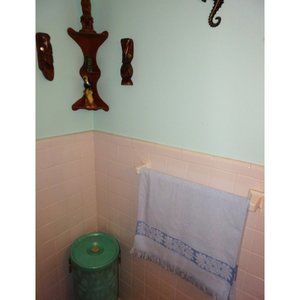 Vintage Light Blue Cannon Bath Towel with Fringe brocade panel 1970's mcm